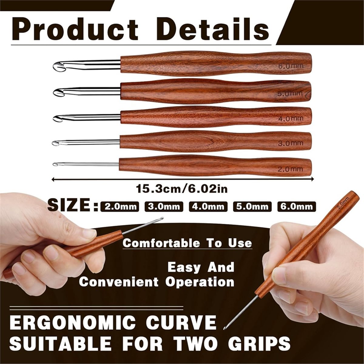 AT16 Juego de 5 Agujas de Ganc - Wooden Crochet Hooks Ergonomic Handle reseña y precio