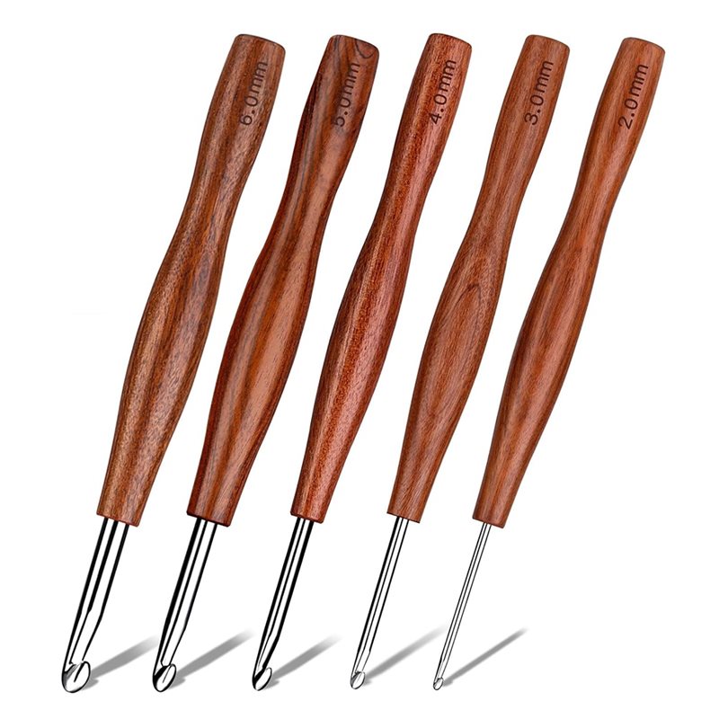 AS94-5: juego de 5 agujas de g - Wooden Crochet Hooks Ergonomic Handle reseña y precio